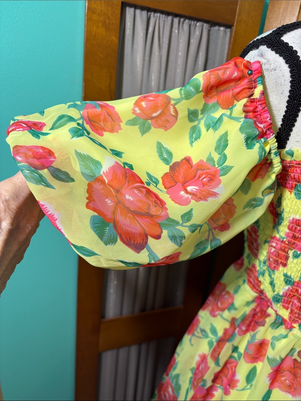 Betsey Johnson Yellow Mini Dress with Red Floral Print - Picture 7 of 15